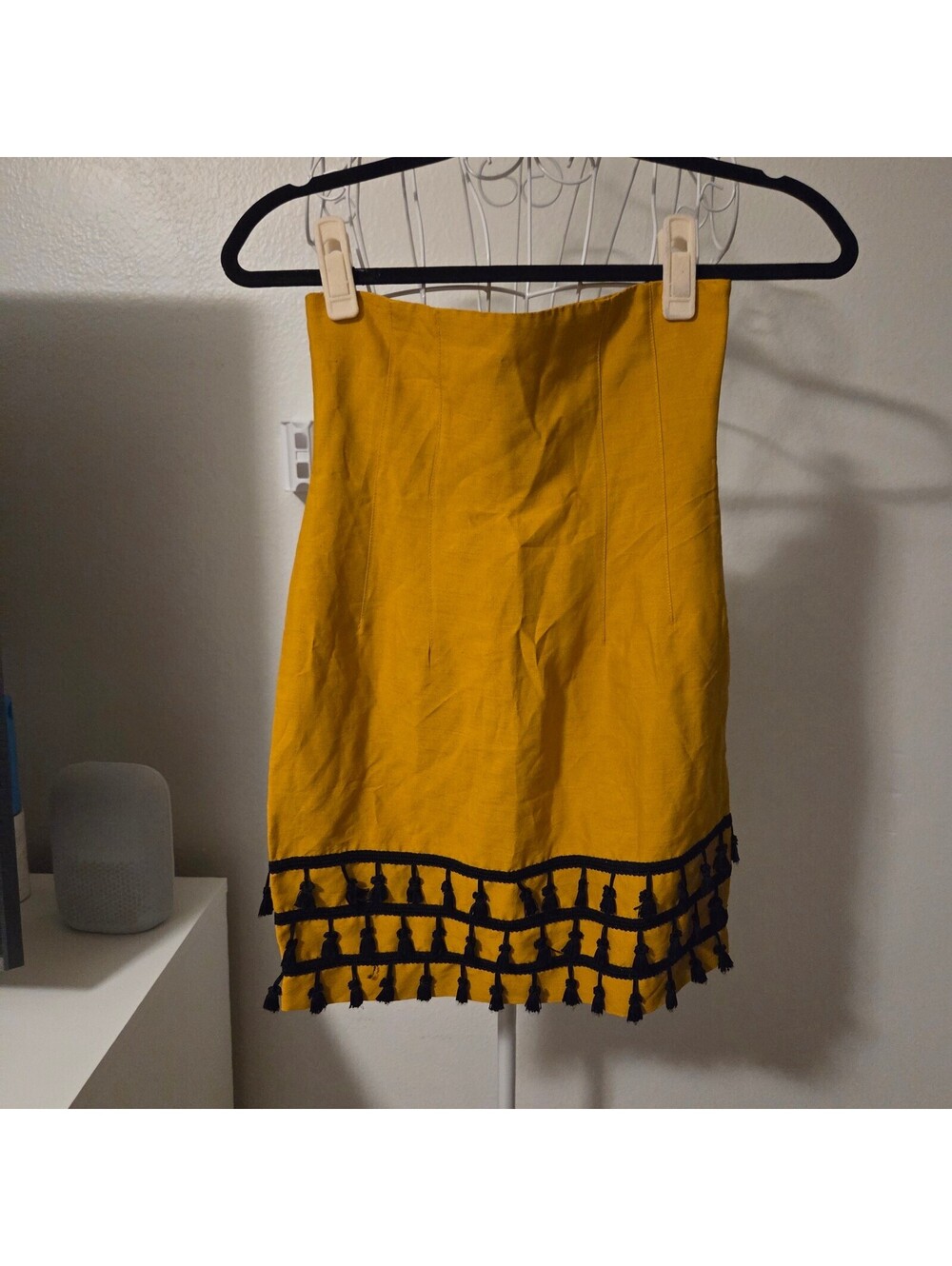 Vintage Plein Sud Yellow Mini Dress with Black Tassel Trim